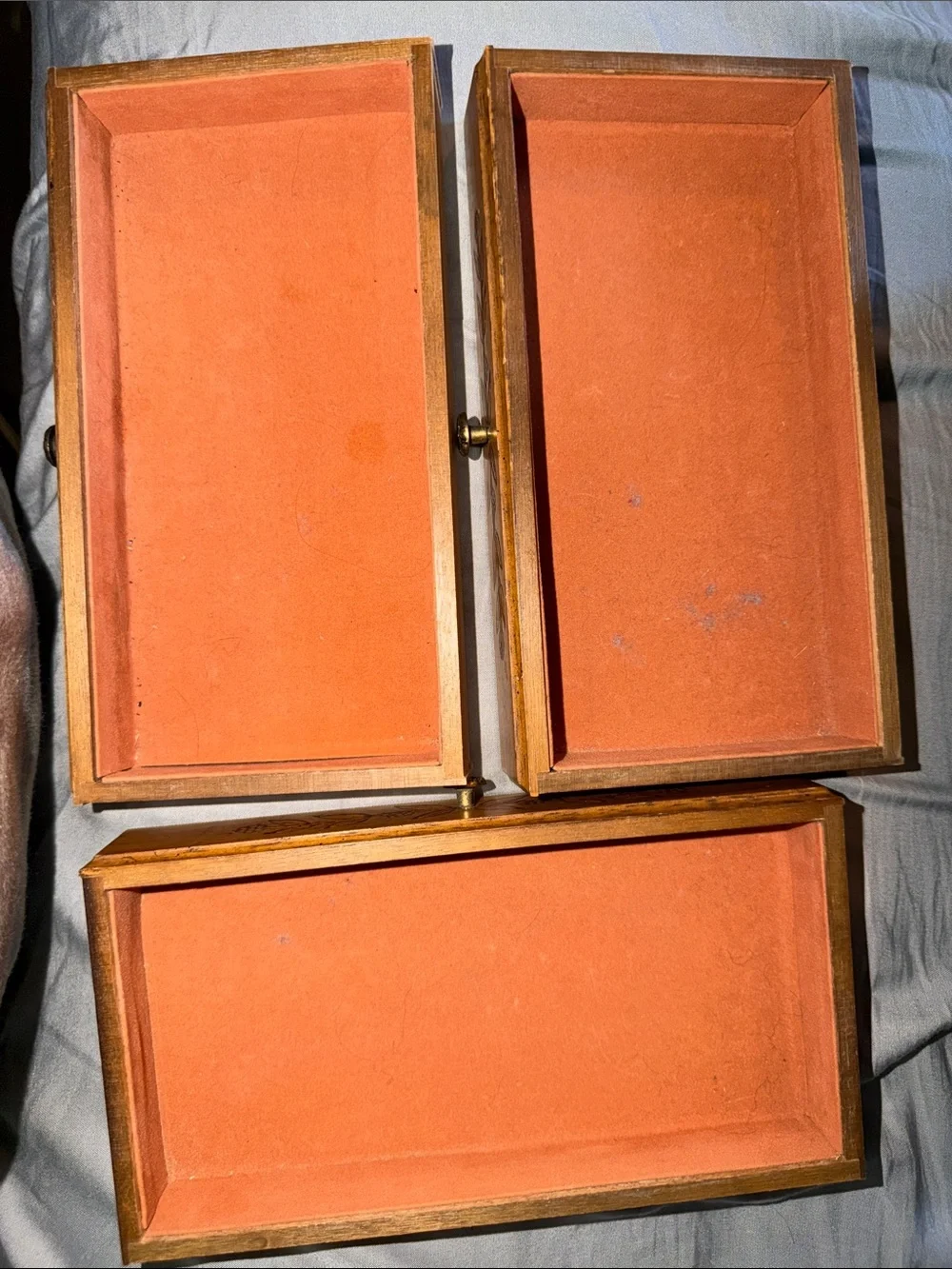 Vintage Wooden Jewelry Armoire with Floral glass carvings - Honey Brown